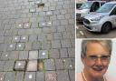 The missing and loose bricks on Andover high street; Inset: Cllr Iris Anderson
