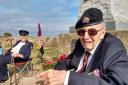 Cecil Newton on the beach from where he embarked on the D-Day landings. He was joined by local landowner Gilly Drummond