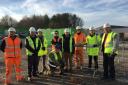 Garrison commander Jamie Balls (centre) pictured with representatives from Aspire and ABP along with construction workers at Swinton Barracks