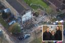 An aerial view of the scene in Launcelot Close. Image: PA. Inset, Robin Hughes, Rosyln Hughes and Helen Jephcott