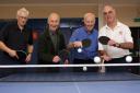 John Tunnicliffe, John Hunt, John Moorhouse and Peter Jenkins try table tennis at Bishop's Waltham