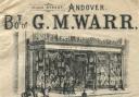 An advertisement from 1890 of George Moss Warr's shop at 20 High Street, Andover