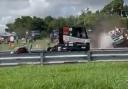 A screen grab of a video of Thruxton Race Circuit crash shared by a member of the public.
