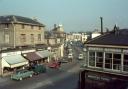 View from the town station footbridge of Bridge Street, c1965