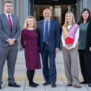 Councillor Steve Forster, Cabinet Member for Education (centre) with Hampshire County Council's SEN Teaching and Learning Advisors (left to right) Dean Prodomo, Marie Mullins, Diana Lowth, and Lisa Bitri.