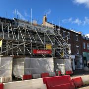 Scaffolding is still on High Street in the town centre, more than 20 months after it was installed