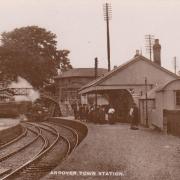 Andover Town Station, circa 1900. A Southampton bound train is entering the station. Postcard from the David Howard collection.