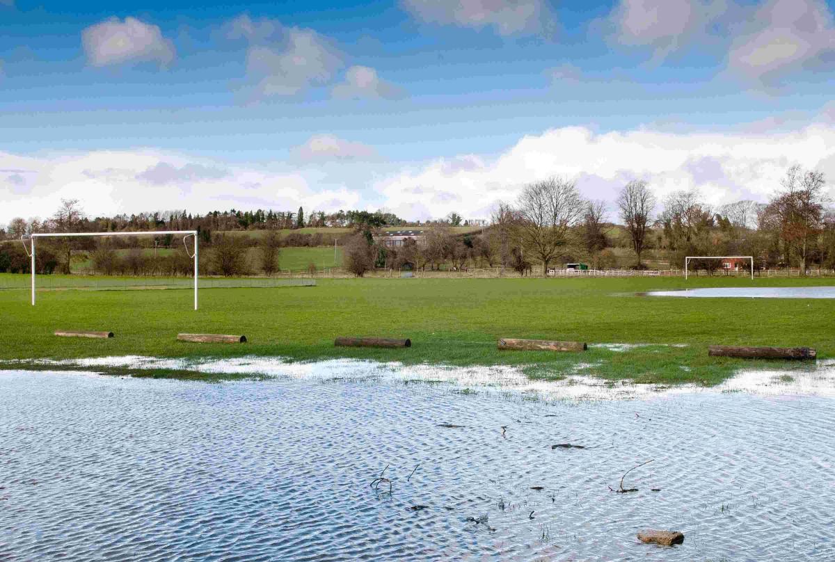 No Play Today - A football pitch in Goodworth Clatford in February 2014