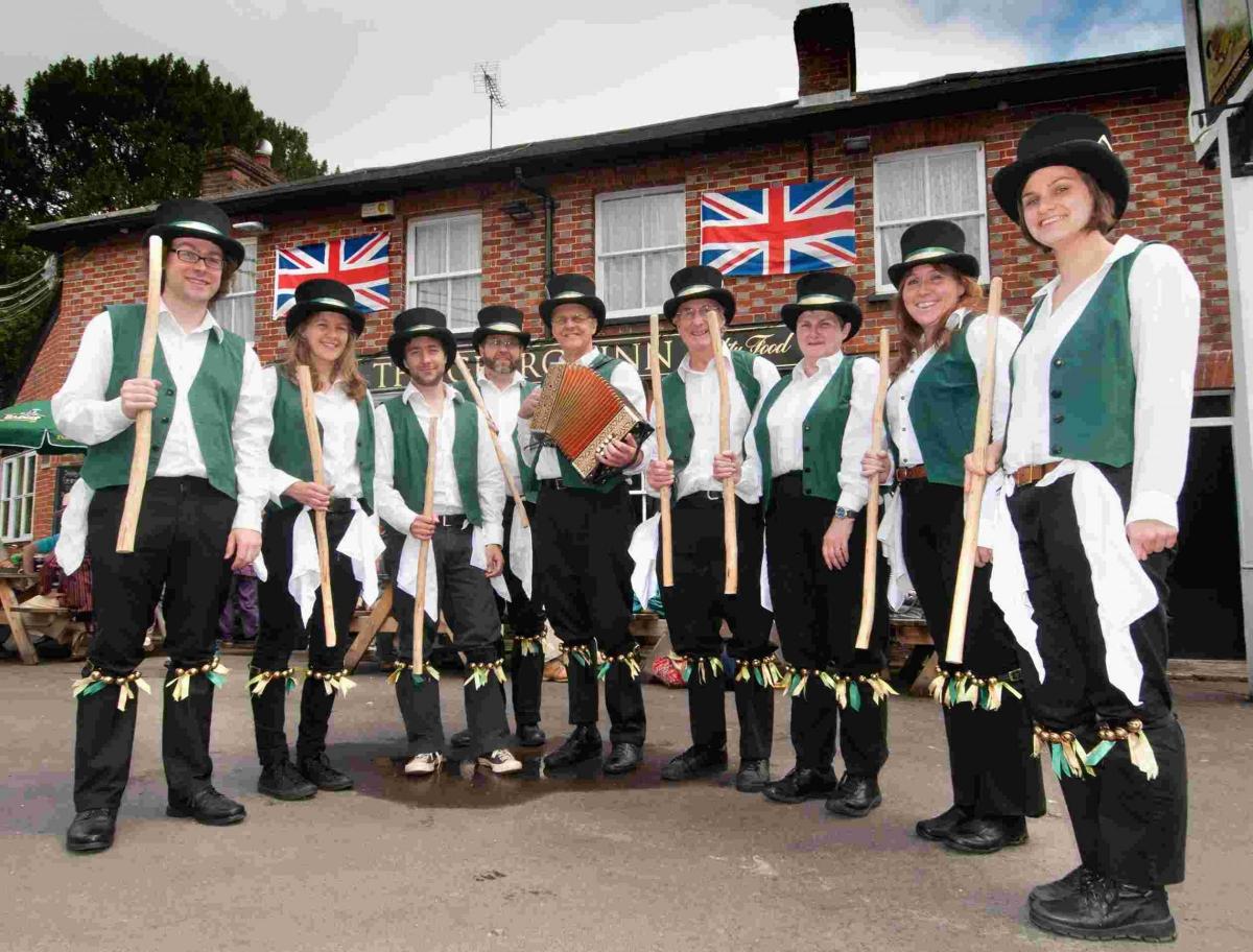 Morris Dancers outside The George, St Mary Bourne in 2011