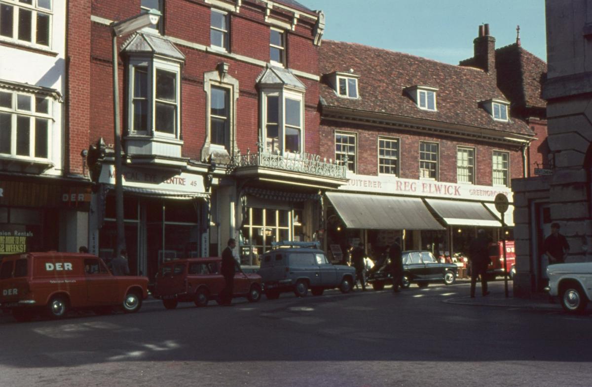 Part of the varied terrace of shops behind The Guildhall which were demolished to make way for the Chantry Centre / Library.

Picture from Jeffrey Saunders collection