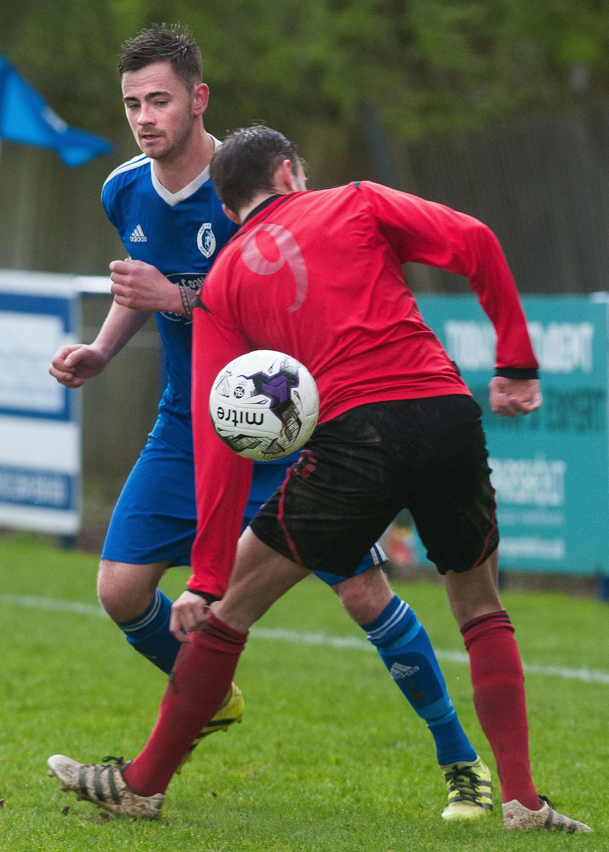 Andover Town's Shane Lock stops an attack in Town's 3-0 defeat to Lymington at The Portway Stadium. 1st April, 2017 - Picture Andy Brooks