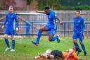 Andover Town's Shaquille Gwengwe goes airborne  Image: Andy Brooks