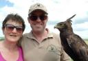 Nicola and Graeme Scott with Eddie, a long-crested eagle