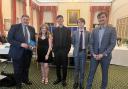 Kit Malthouse MP, with 2022 entrants Freya Hope, Felipe La Rocca, Jack Waue, and Dmitrijs Meiksans.