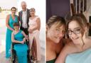 Stacie with her family, left, and with her mum Sarah, right