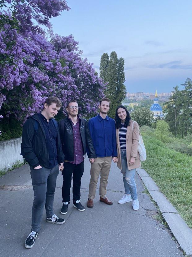 Andover Advertiser: From left: John Green, Lewis, Noah and Noah's girlfriend Oksana in Kyiv