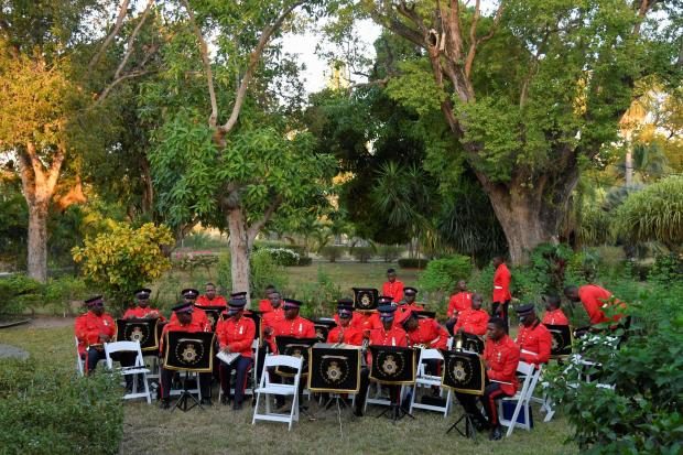 Andover Advertiser: Jamaica Military Band members wait to play at King's House, prior to the arrival of the Duke and Duchess of Cambridge for a dinner hosted by Patrick Allen, Governor General of Jamaica, at King's House, in Kingston, Jamaica, on day five of the royal tour of the Caribbean on behalf of the Queen to mark her Platinum Jubilee. (PA)
