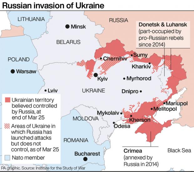 Andover Advertiser: Russian invasion of Ukraine. Photo via PA Graphics. 