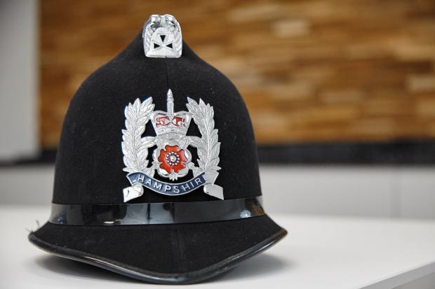A Hampshire Constabulary police helmet.
