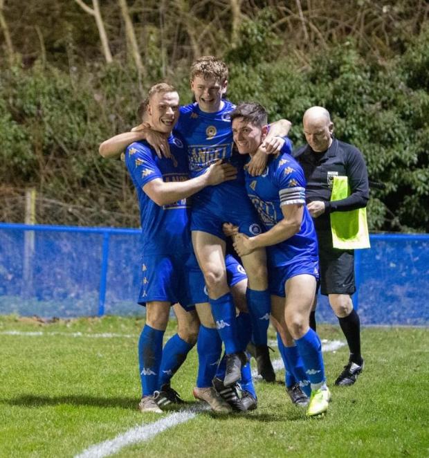 Andover Advertiser: Ryan Griffiths celebrating with his teammates