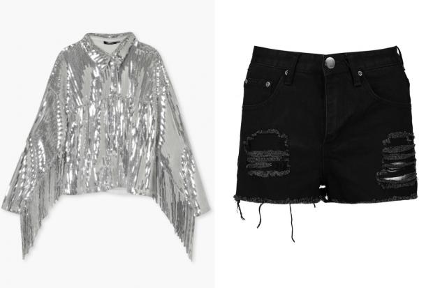 Andover Advertiser: (Left) Sequin Fringe Detail Shirt and (right) Petite High Rise Distressed Denim Shorts (Boohoo/Canva)