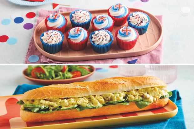 Andover Advertiser: (Top) Jubilee Cupcake Platter (bottom) Coronation Chicken Baguette (Morrisons/Canva)