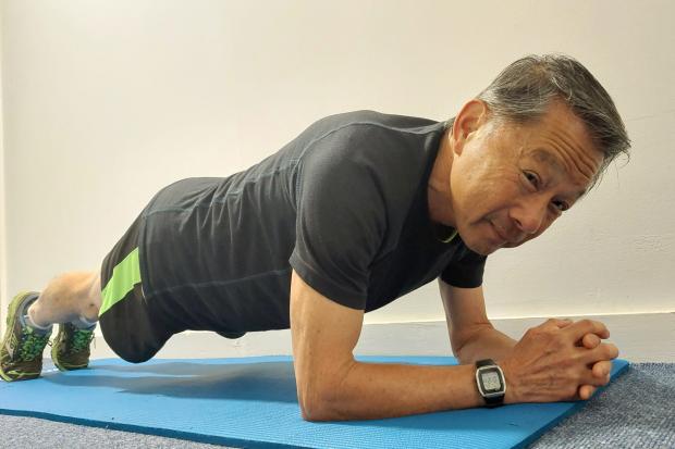 Gus Yee, 73, won the Downton Leisure Centre April Plank Challenge, holding the position for eight minutes, 37 seconds.