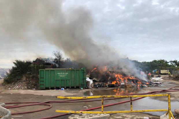 Firefighters battled a household waste site fire in Lymington last night. Photo: Hampshire and Isle of Wight Fire and Rescue Service