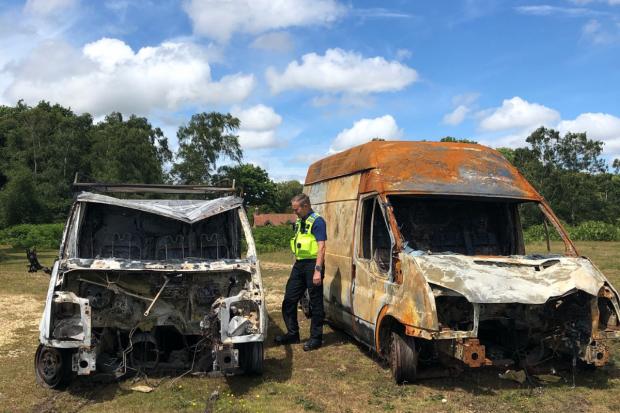 Burnt out vans have caused damage to the New Forest floor. Photo: New Forest Heart Cops