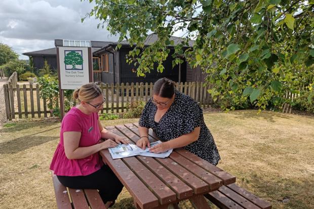 Paris Whitehorn, manager, and Lisa Futcher, quality director, making plans for the expansion of The Oak Tree Nursery