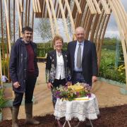 Adam Frost, Rosy Hardy and Rob Hardy at the opening of the pair's new garden at their Freefolk nursery