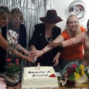 Right to left - Amanpreet Bale, Cllr Rebecca Meyer, Manuela Wahnon and others at Beauty and Brows' anniversary