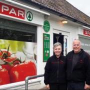 Leslie Francis pictured with husband Tim at Enham Village Store and Post Office.