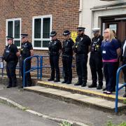 Andover police officers observing a two-minute silence to pay tribute to the Queen.