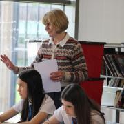 Author Lindsey Barraclough with The Wellington Academy students