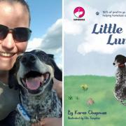 Karen Chapman with dog Luna, and Little Lost Luna book