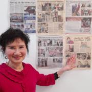 Sui Sui with copies of the Andover Advertiser