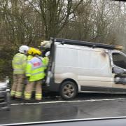 Photos of the van which caught fire on the A303