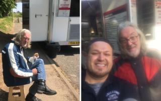 left: James May enjoying something to eat at Adams Best Kebab and Breakfast. Right: Adam and James had met before at the van in 2022