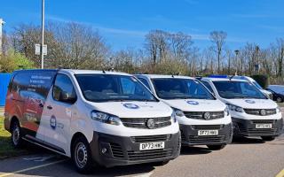 Some of Southern Water's new fleet of vans which are fitted with solar panels on their roof