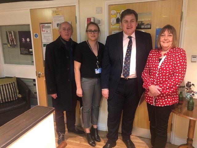 MP Kit Malthouse with Yvonne (Right) and crisis centre staff